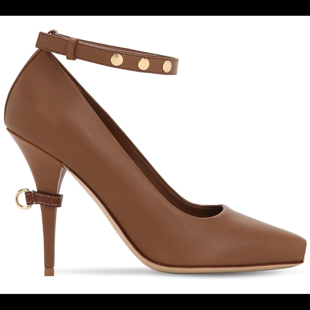 Burberry Tan Brown Leather Jermyn Peep-Toe Ankle Strap Pumps Shoes